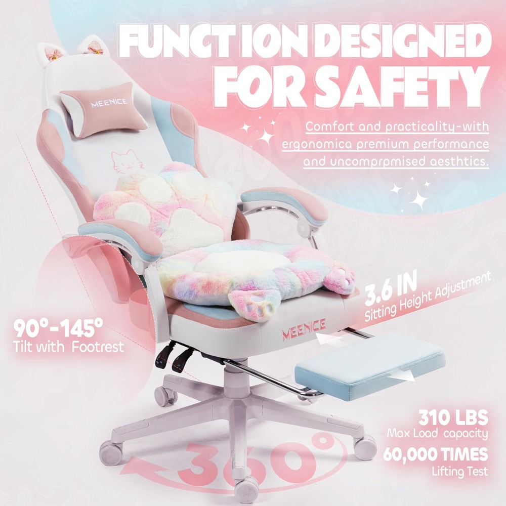 Pc Gaming Chair - Cadeira de jogos fofa com orelhas