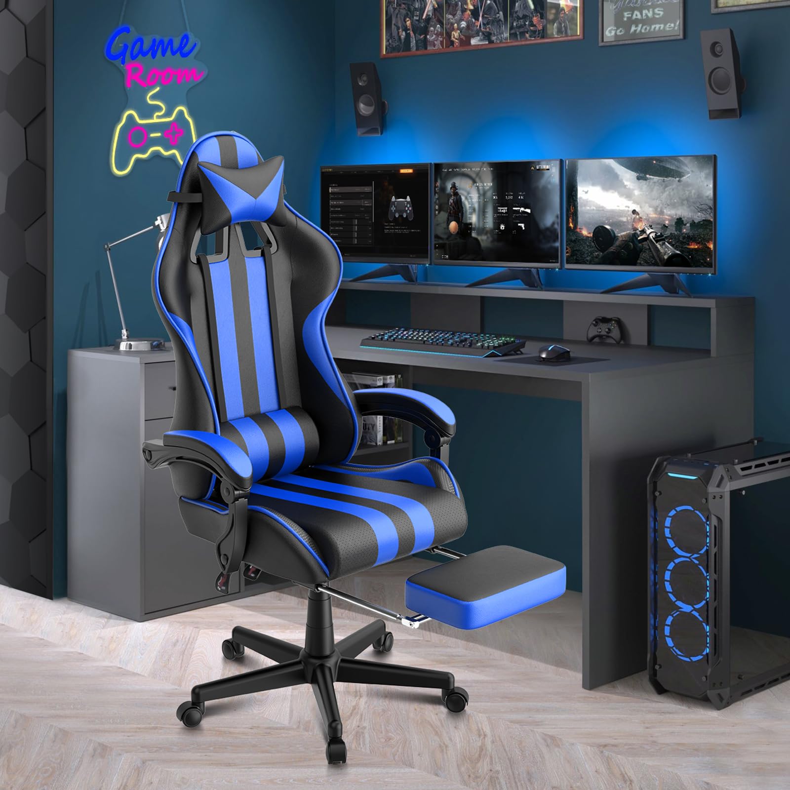 Cadeiras de Jogos Azuis com De - Pc Gaming Chair avaliação e preço