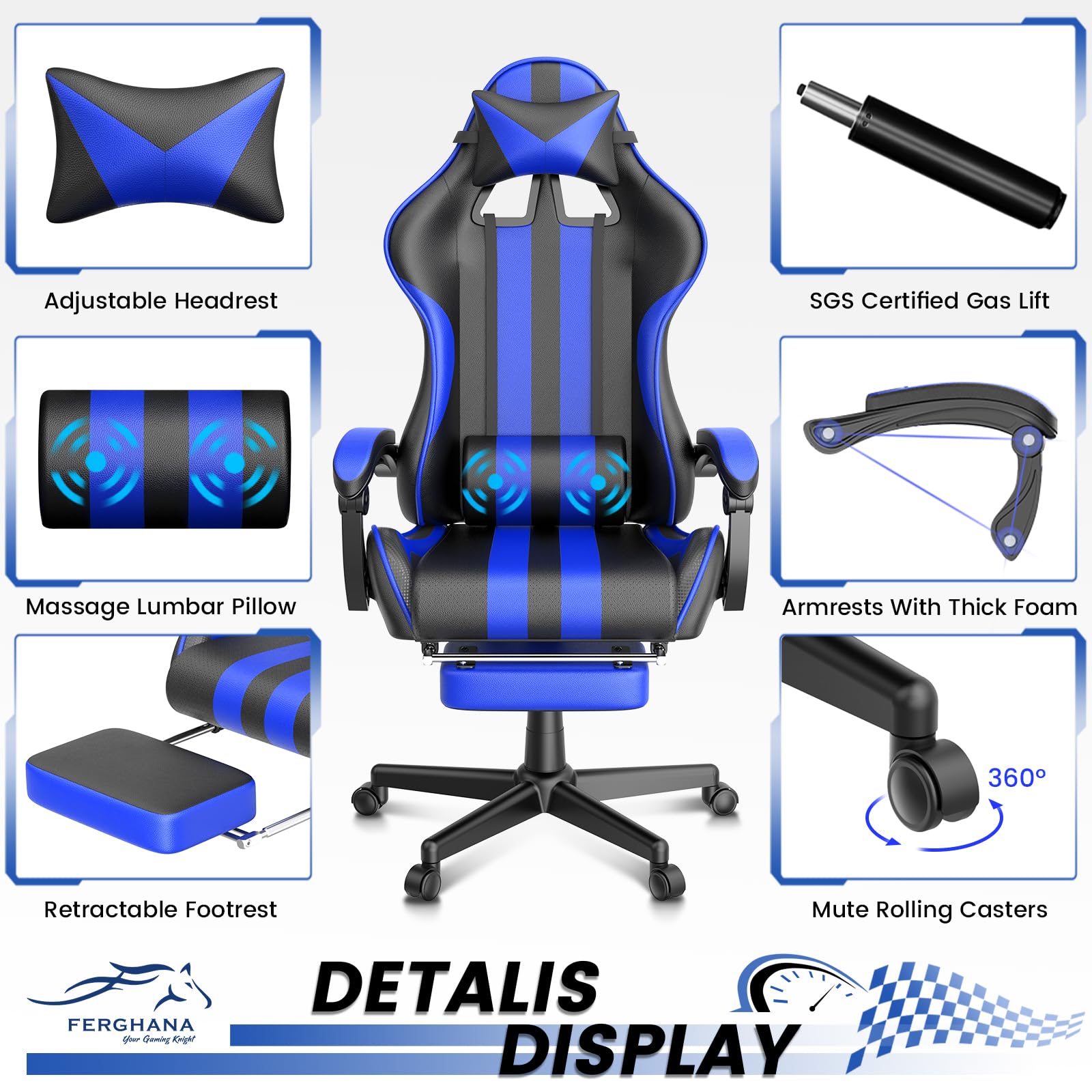 Cadeiras de Jogos Azuis com De - Pc Gaming Chair avaliação e preço